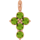 14K Gold Round Natural Peridot Accented Cross Necklace or Pendant - Rose Gold