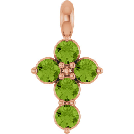 14K Gold Round Natural Peridot Accented Cross Necklace or Pendant - Rose Gold