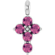 Platinum Round Natural Pink Tourmaline Accented Cross Necklace or Pendant