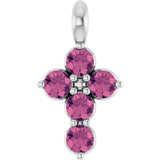 Platinum Round Natural Pink Tourmaline Accented Cross Necklace or Pendant