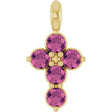 14K Gold Round Natural Pink Tourmaline Accented Cross Necklace or Pendant - Yellow Gold