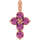14K Gold Round Natural Pink Tourmaline Accented Cross Necklace or Pendant - Rose Gold