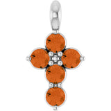 Platinum Round Natural Citrine Accented Cross Necklace or Pendant