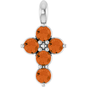Platinum Round Natural Citrine Accented Cross Necklace or Pendant