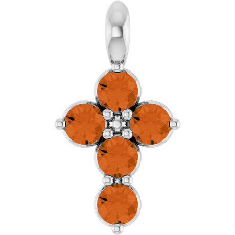 Platinum Round Natural Citrine Accented Cross Necklace or Pendant