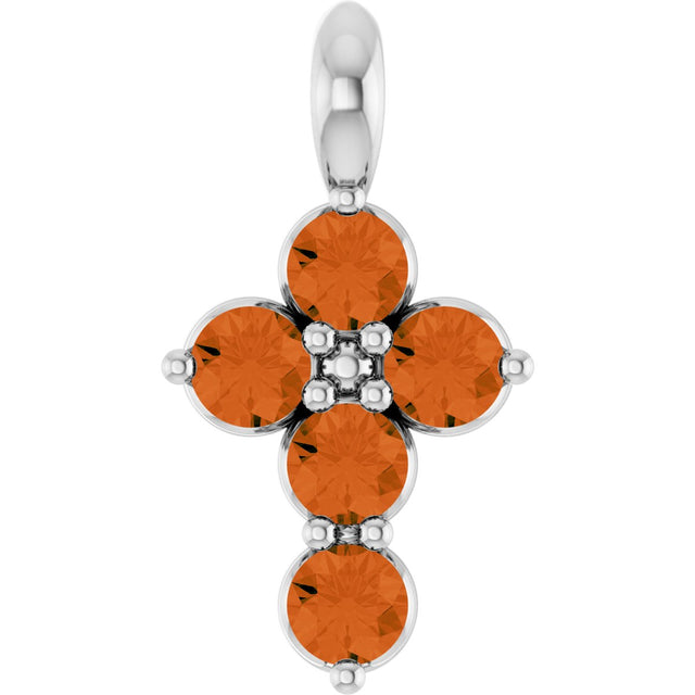 14K Gold Round Natural Citrine Accented Cross Necklace or Pendant - White Gold