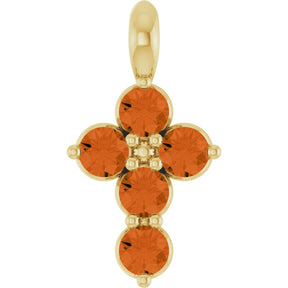 14K Gold Round Natural Citrine Accented Cross Necklace or Pendant - Yellow Gold