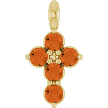 14K Gold Round Natural Citrine Accented Cross Necklace or Pendant - Yellow Gold