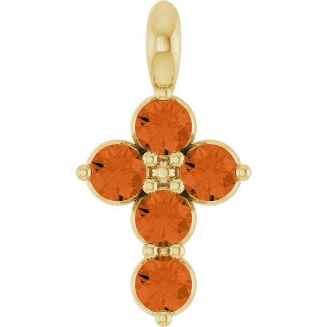 14K Gold Round Natural Citrine Accented Cross Necklace or Pendant - Yellow Gold
