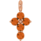 14K Gold Round Natural Citrine Accented Cross Necklace or Pendant - Rose Gold