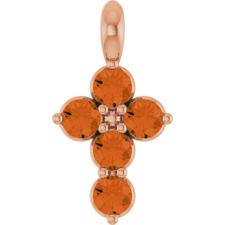 14K Gold Round Natural Citrine Accented Cross Necklace or Pendant - Rose Gold