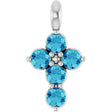 Platinum Round Natural Blue Zircon Accented Cross Necklace or Pendant