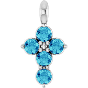 Platinum Round Natural Blue Zircon Accented Cross Necklace or Pendant