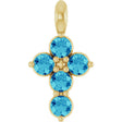 14K Gold Round Natural Blue Zircon Accented Cross Necklace or Pendant - Yellow Gold