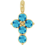 14K Gold Round Natural Blue Zircon Accented Cross Necklace or Pendant - Yellow Gold