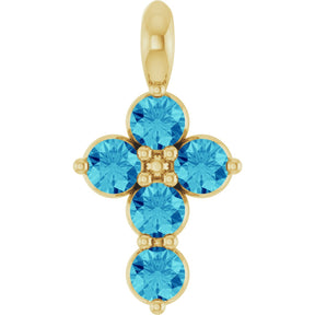 14K Gold Round Natural Blue Zircon Accented Cross Necklace or Pendant - Yellow Gold