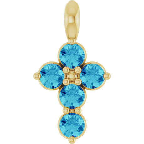 14K Gold Round Natural Blue Zircon Accented Cross Necklace or Pendant - Yellow Gold