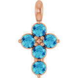 14K Gold Round Natural Blue Zircon Accented Cross Necklace or Pendant - Rose Gold