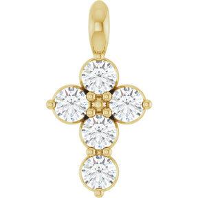 14K Gold Round Natural Diamond Accented Cross Necklace or Pendant – 11.5x6.1mm - Yellow Gold