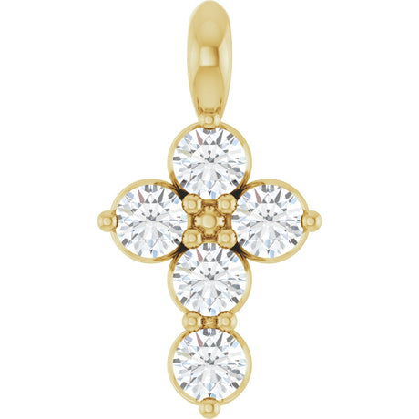 14K Gold Round Natural White Sapphire Accented Cross Necklace or Pendant - Yellow Gold