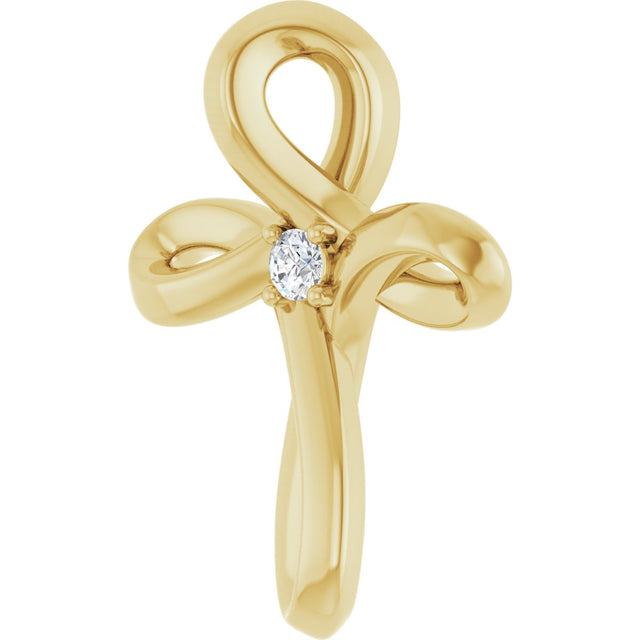 14K Gold Round Natural Diamond Solitaire Cross Necklace or Pendant - Yellow Gold - view 2
