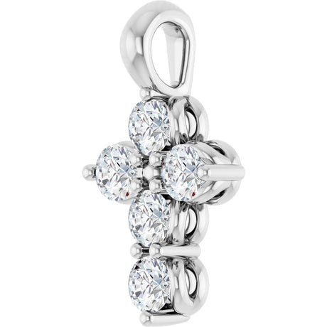 Platinum Round Natural White Sapphire Accented Cross Necklace or Pendant - view 2