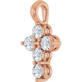 14K Gold Round Natural Diamond Accented Cross Necklace or Pendant – 11.5x6.1mm - Rose Gold - view 2