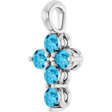 14K Gold Round Natural Aquamarine Accented Cross Necklace or Pendant - White Gold - view 3