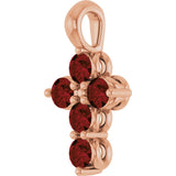 14K Gold Round Natural Mozambique Garnet Accented Cross Necklace or Pendant - Rose Gold - view 2