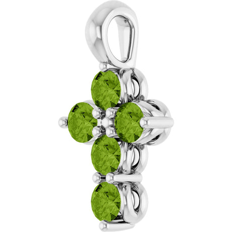 Platinum Round Natural Peridot Accented Cross Necklace or Pendant - view 2