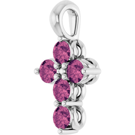 Platinum Round Natural Pink Tourmaline Accented Cross Necklace or Pendant - view 2