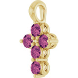14K Gold Round Natural Pink Tourmaline Accented Cross Necklace or Pendant - Yellow Gold - view 2