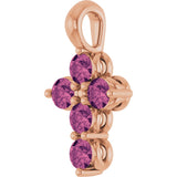 14K Gold Round Natural Pink Tourmaline Accented Cross Necklace or Pendant - Rose Gold - view 2