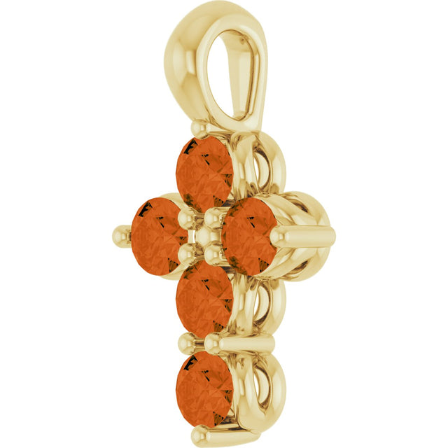 14K Gold Round Natural Citrine Accented Cross Necklace or Pendant - Yellow Gold - view 2