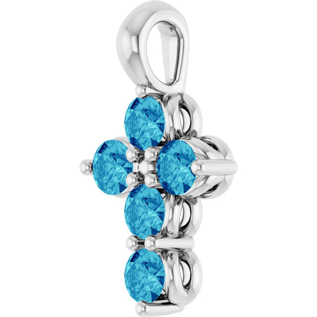 Platinum Round Natural Blue Zircon Accented Cross Necklace or Pendant - view 2