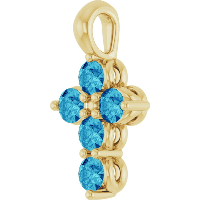 14K Gold Round Natural Blue Zircon Accented Cross Necklace or Pendant - Yellow Gold - view 2