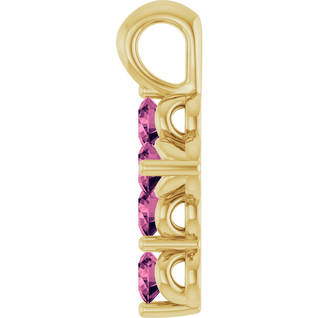 14K Gold Round Natural Pink Tourmaline Accented Cross Necklace or Pendant - Yellow Gold - view 3