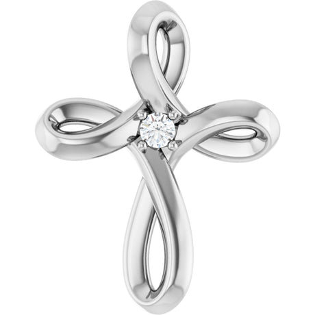 14K Gold Round Natural Diamond Solitaire Cross Necklace or Pendant - White Gold