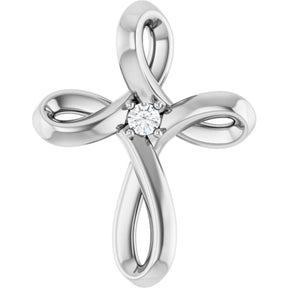 Platinum Round Natural Diamond Solitaire Cross Necklace or Pendant