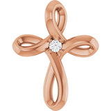 14K Gold Round Natural Diamond Solitaire Cross Necklace or Pendant - Rose Gold