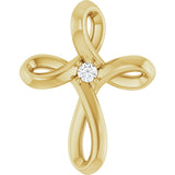 14K Gold Round Natural Diamond Solitaire Cross Necklace or Pendant - Yellow Gold