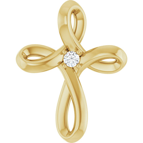 14K Gold Round Natural Diamond Solitaire Cross Necklace or Pendant - Yellow Gold