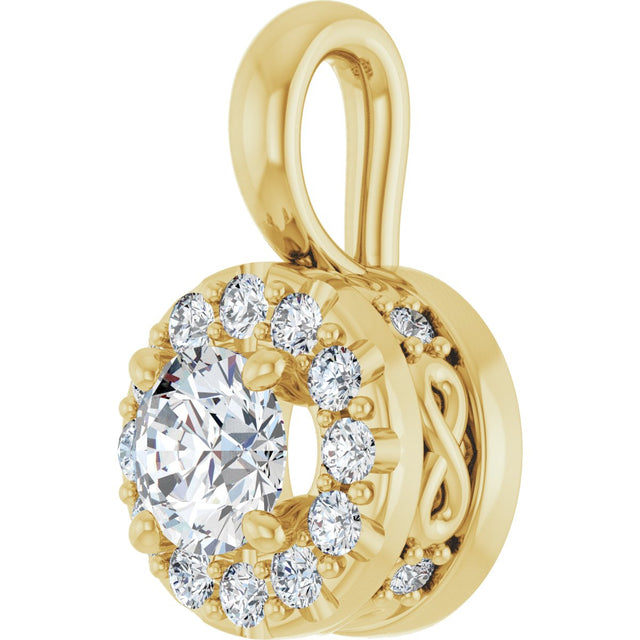 14K Gold Round Natural Diamond Halo-Style Pendant – 3/8 CTW - Yellow Gold - view 2