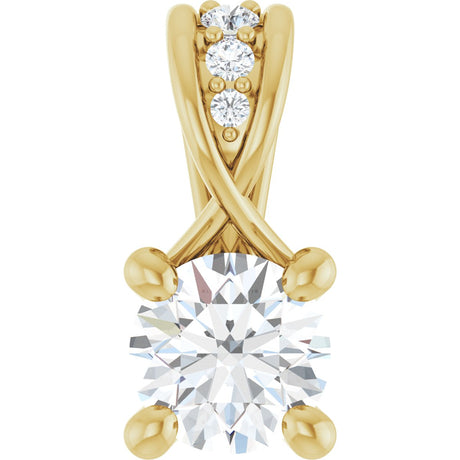 14K Gold Round Lab-Grown Diamond Accented Pendant - Yellow Gold