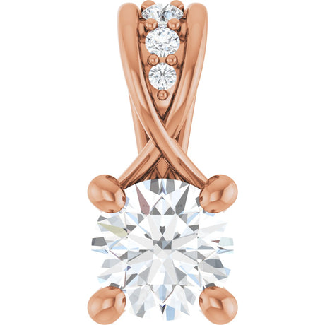 14K Gold Round Lab-Grown Diamond Accented Pendant - Rose Gold