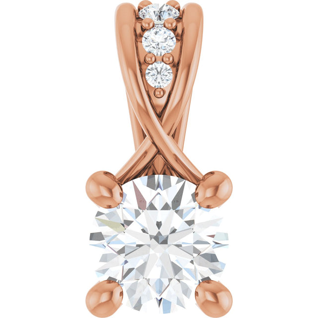 14K Gold Round Natural Diamond Accented Pendant – 1/4 CTW - Rose Gold