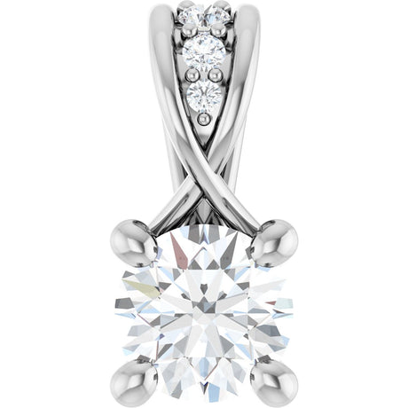 14K Gold Round Lab-Grown Diamond Accented Pendant - White Gold