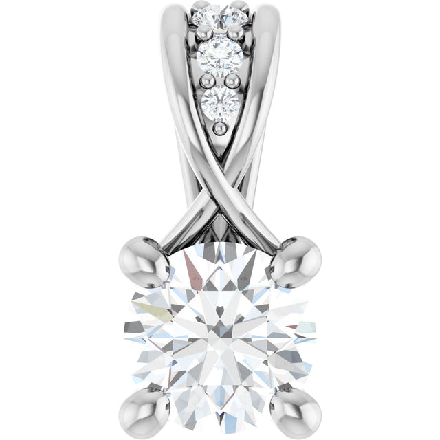 14K Gold Round Lab-Grown Diamond Accented Pendant - White Gold