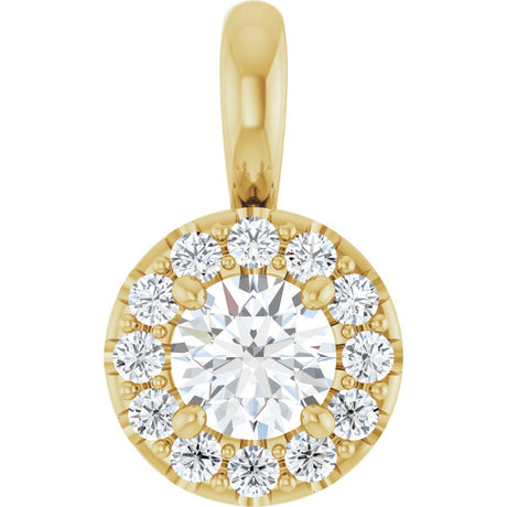 14K Gold Round Natural Diamond Halo-Style Pendant – 3/8 CTW - Yellow Gold