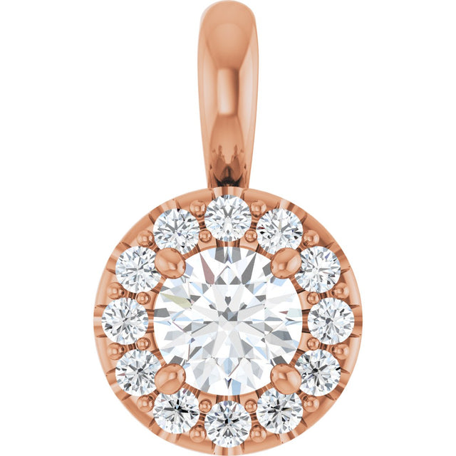 14K Gold Round Natural Diamond Halo-Style Pendant – 3/8 CTW - Rose Gold